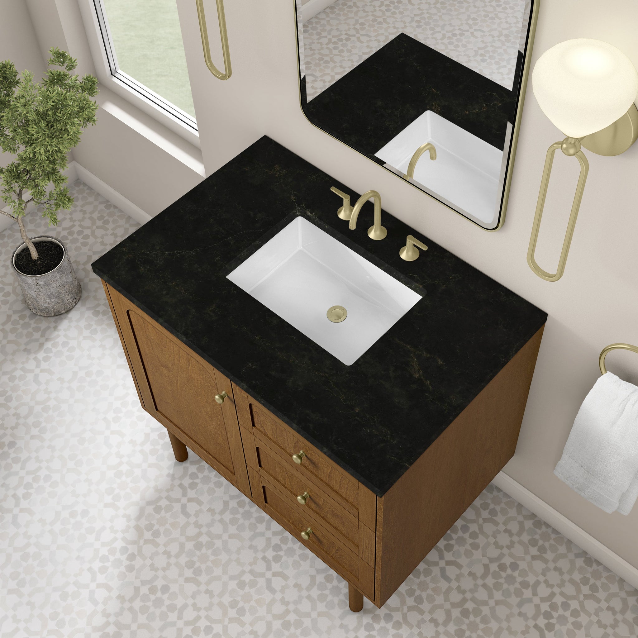 James Martin Laurent 36" Dual Mount Single Bathroom Vanity, Honey Oak with Phantome countertop