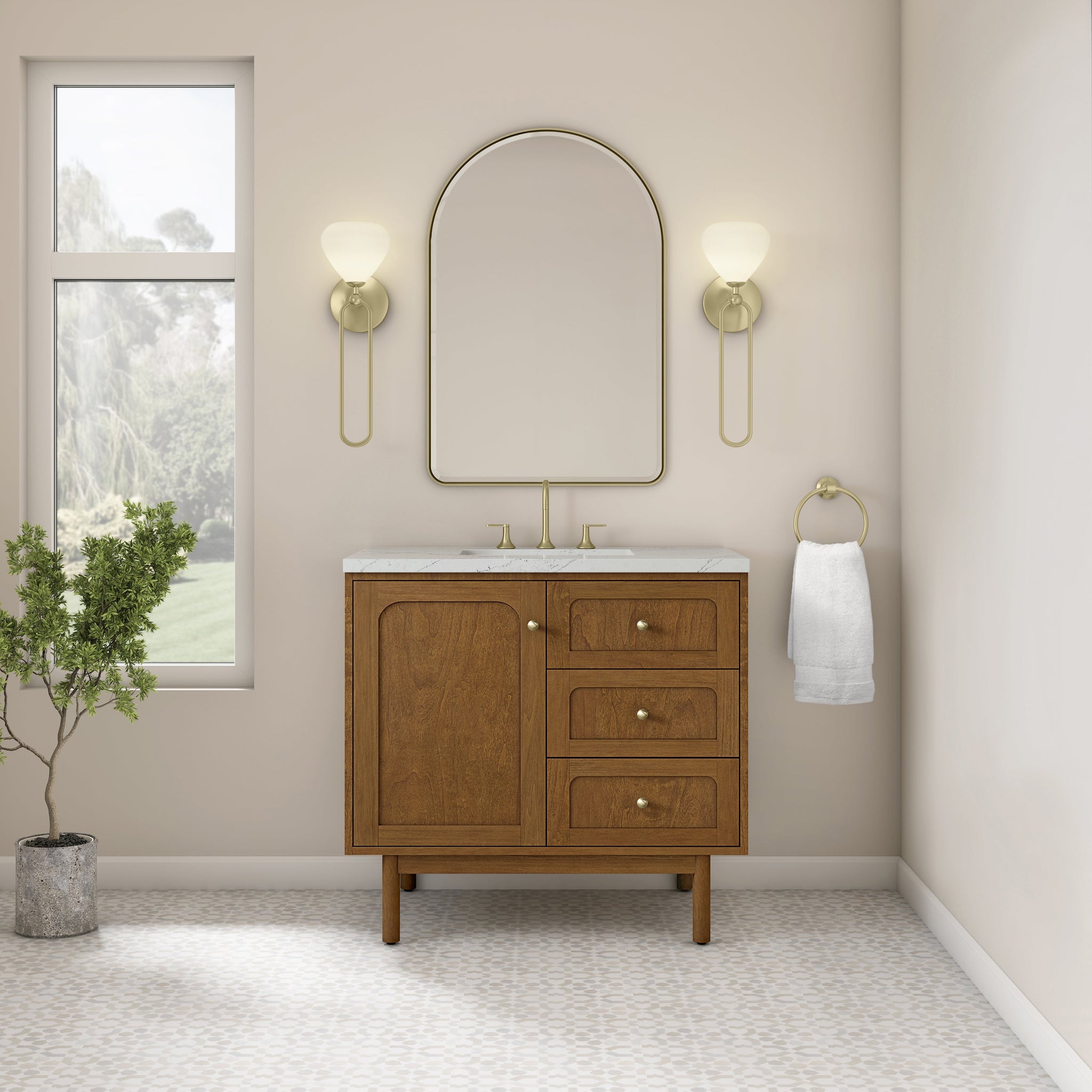 James Martin Laurent 36" Dual Mount Single Bathroom Vanity, Honey Oak, cabinet without a countertop