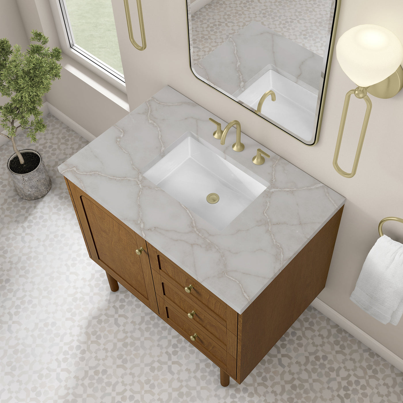 James Martin Laurent 36" Dual Mount Single Bathroom Vanity, Honey Oak with Victorian Silver countertop