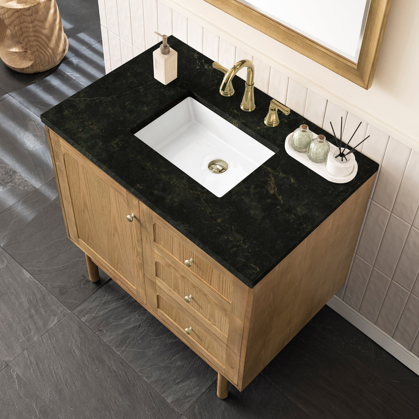 James Martin Laurent 36" Dual Mount Single Bathroom Vanity, Light Natural Oak with Phantome countertop