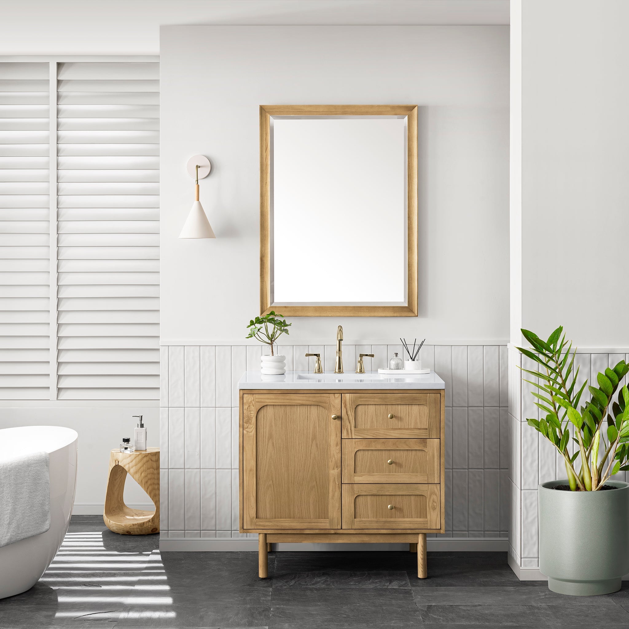 James Martin Laurent 36" Dual Mount Single Bathroom Vanity, Light Natural Oak, cabinet without a countertop