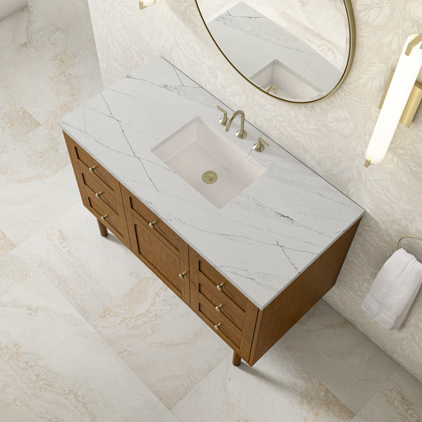 James Martin Laurent 48" Dual Mount Single Bathroom Vanity, Honey Oak with Ethereal Noctis countertop