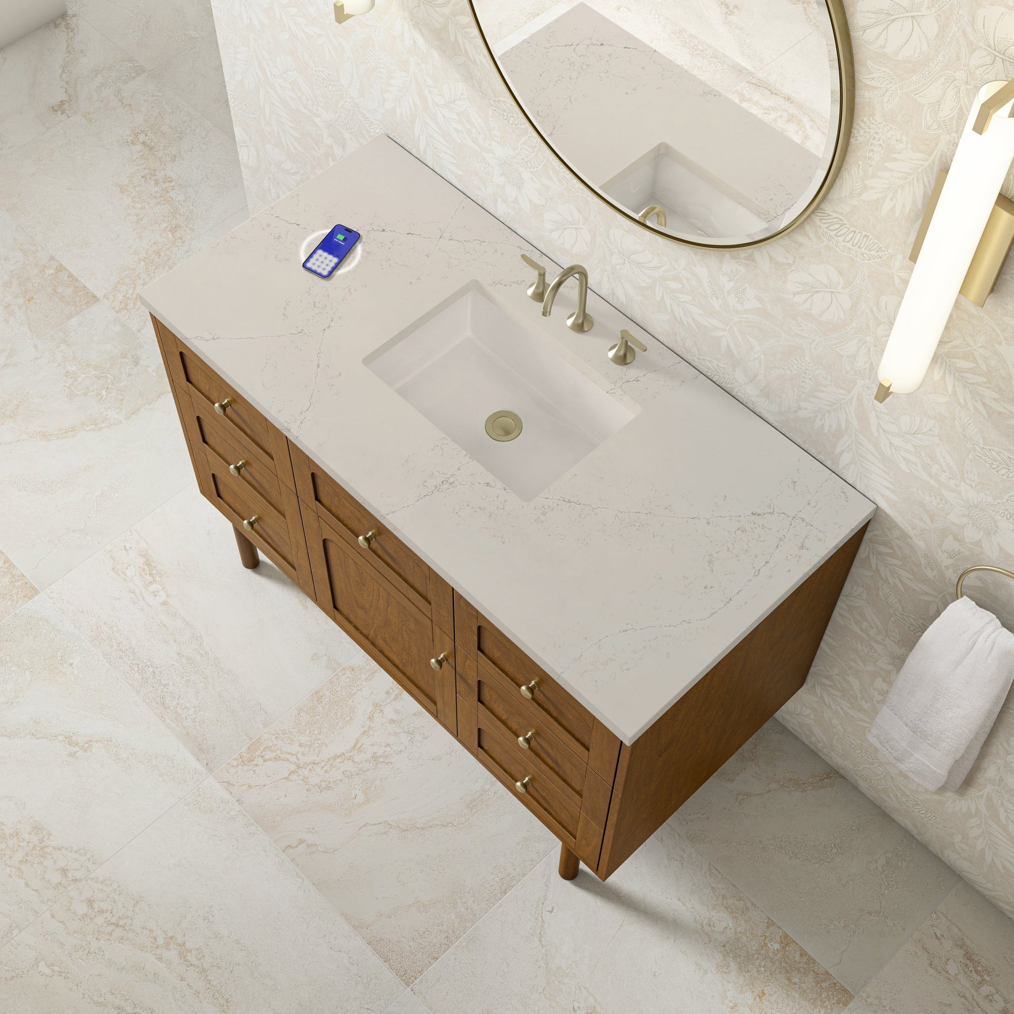James Martin Laurent 48" Dual Mount Single Bathroom Vanity, Honey Oak with Siberian (FreePower) countertop