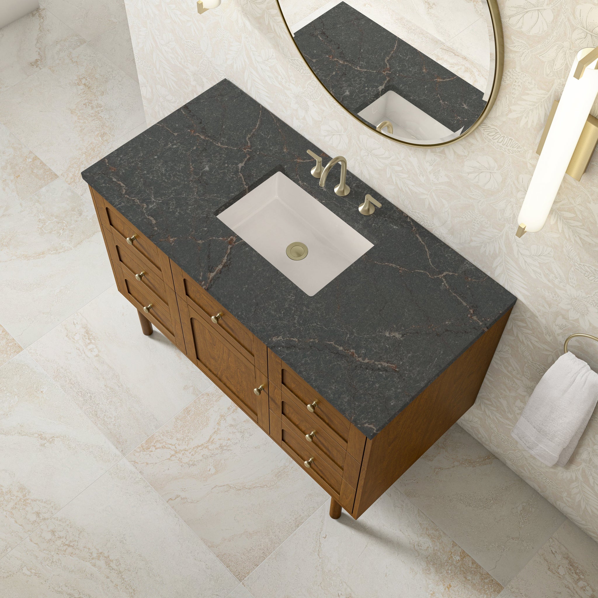 James Martin Laurent 48" Dual Mount Single Bathroom Vanity, Honey Oak with Parisien Bleu countertop