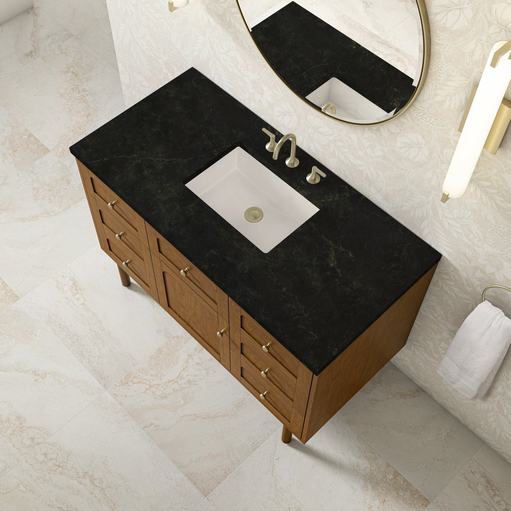 James Martin Laurent 48" Dual Mount Single Bathroom Vanity, Honey Oak with Phantome countertop