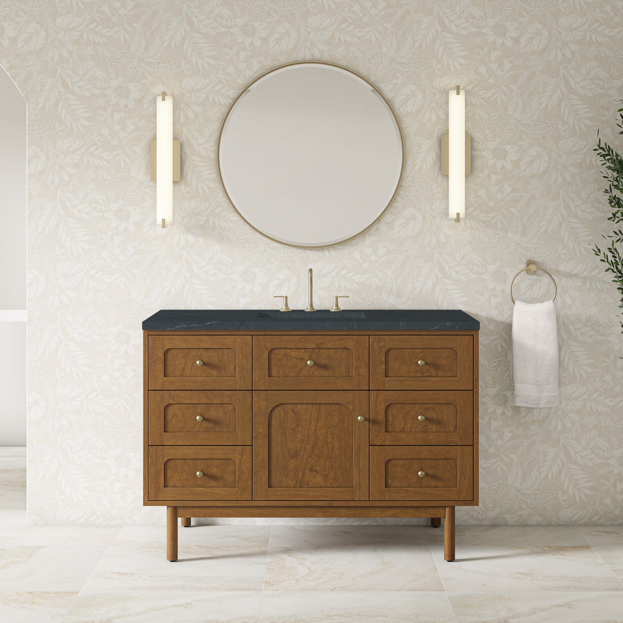 James Martin Laurent 48" Dual Mount Single Bathroom Vanity, Honey Oak, cabinet without a countertop