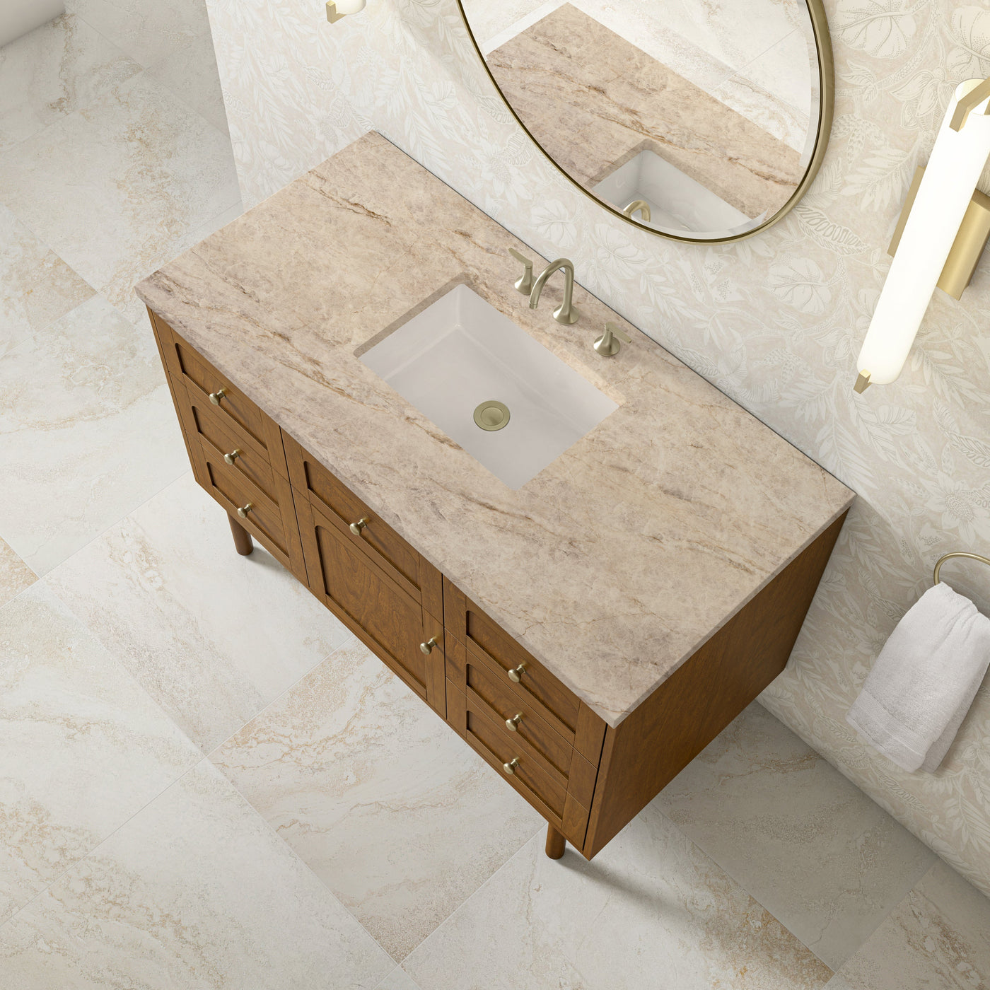 James Martin Laurent 48" Dual Mount Single Bathroom Vanity, Honey Oak with Tajnar countertop
