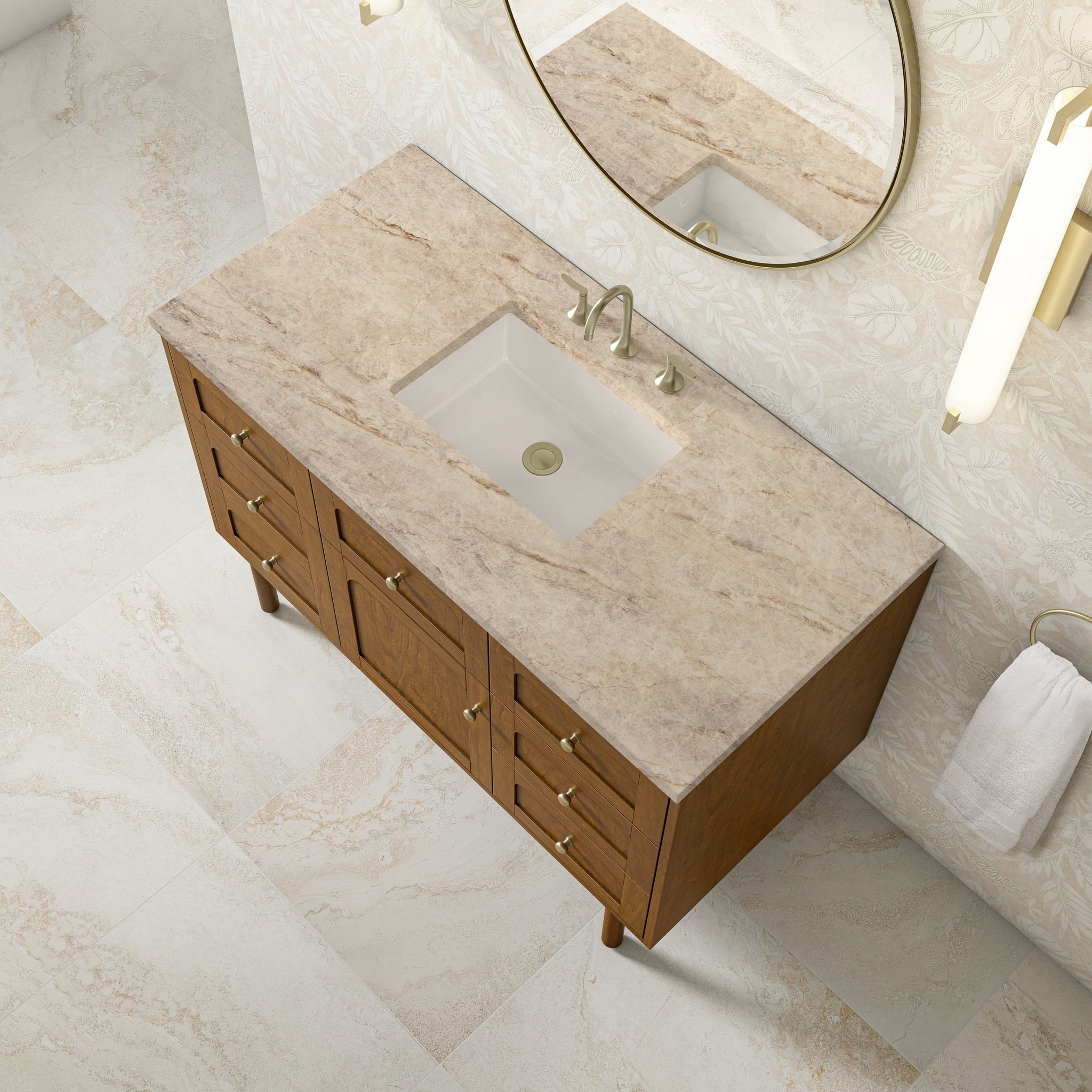 James Martin Laurent 48" Dual Mount Single Bathroom Vanity, Honey Oak with Tajnar countertop