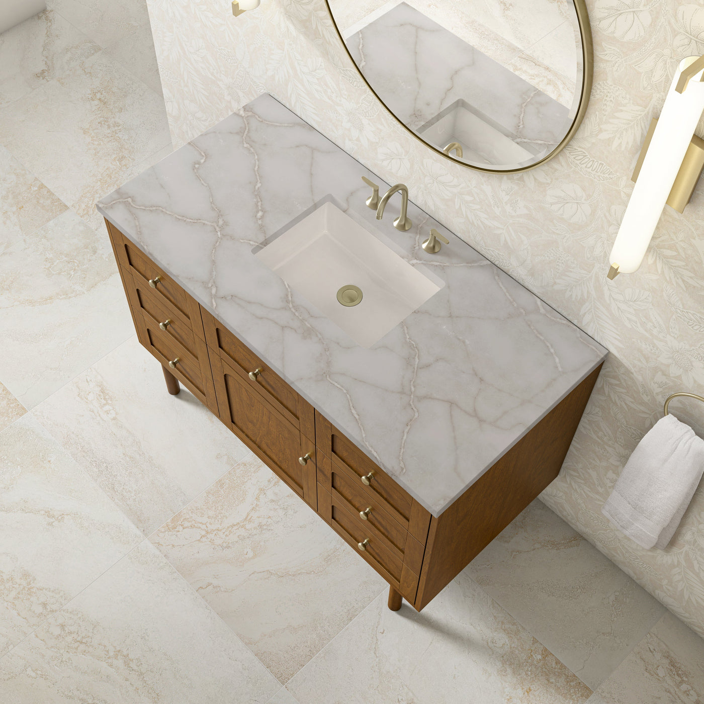 James Martin Laurent 48" Dual Mount Single Bathroom Vanity, Honey Oak with Victorian Silver countertop