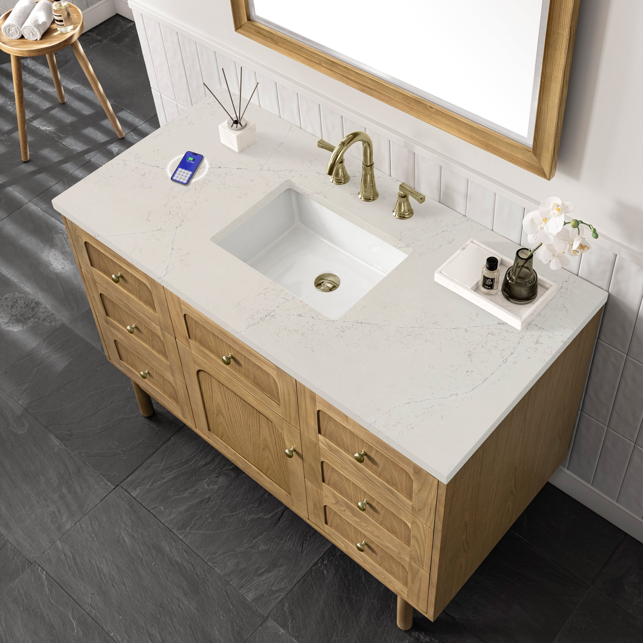 James Martin Laurent 48" Dual Mount Single Bathroom Vanity, Light Natural Oak with Siberian (FreePower) countertop