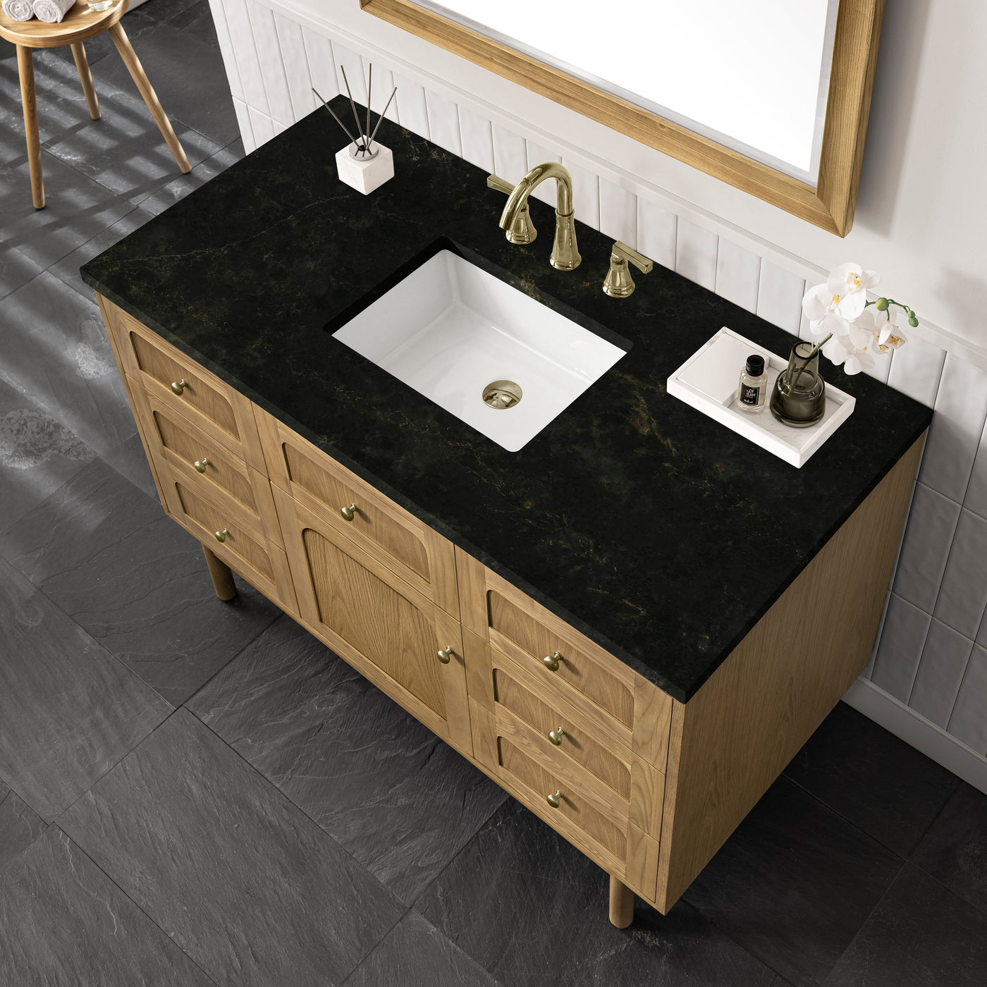James Martin Laurent 48" Dual Mount Single Bathroom Vanity, Light Natural Oak with Phantome countertop