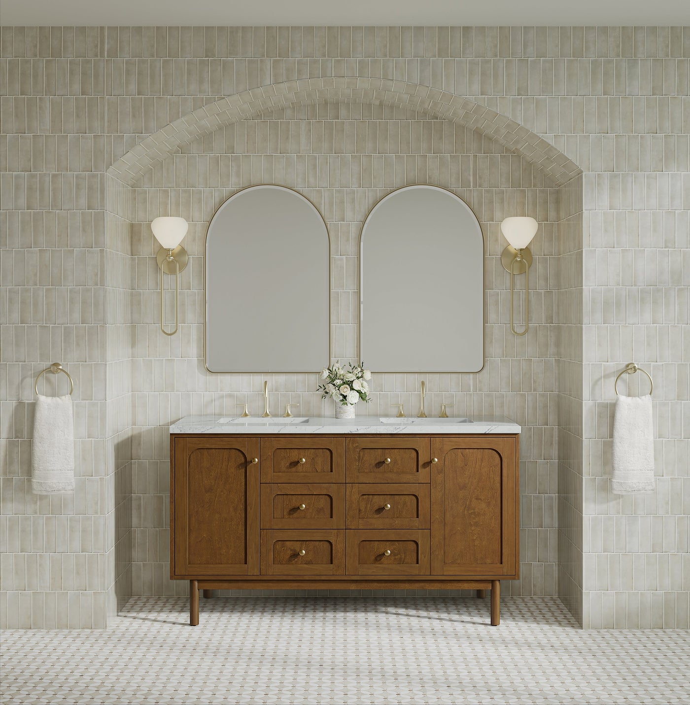 James Martin Laurent 60" Dual Mount Double Bathroom Vanity, Honey Oak, cabinet without a countertop