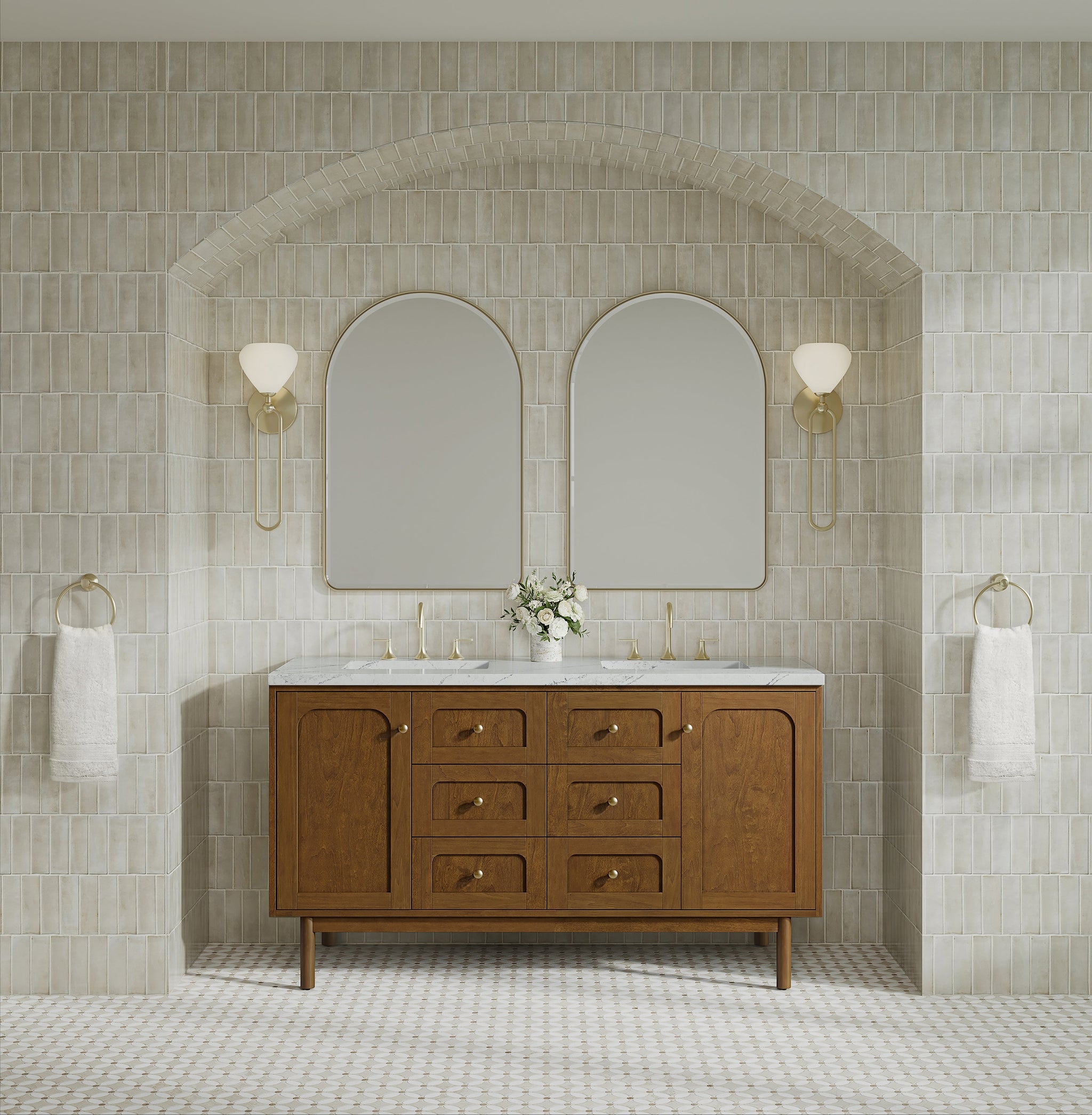 James Martin Laurent 60" Dual Mount Double Bathroom Vanity, Honey Oak, cabinet without a countertop