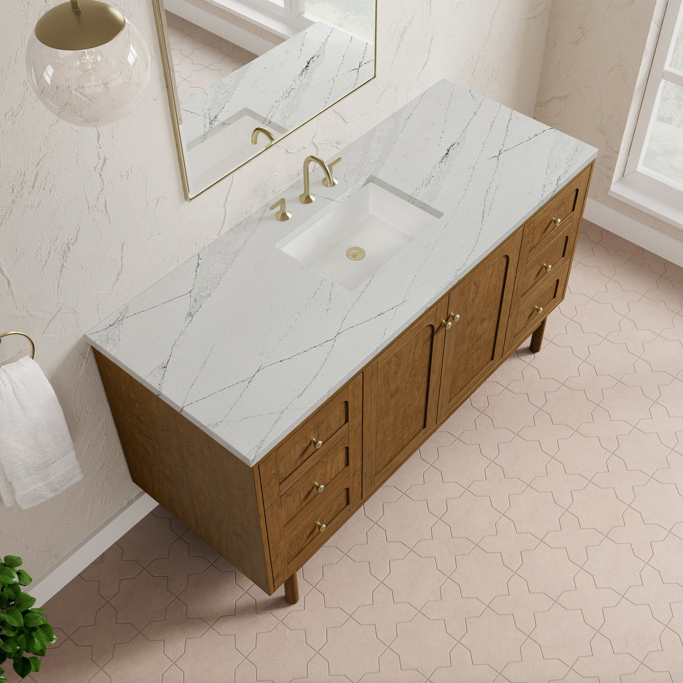 James Martin Laurent 60" Dual Mount Single Bathroom Vanity, Honey Oak with Ethereal Noctis countertop
