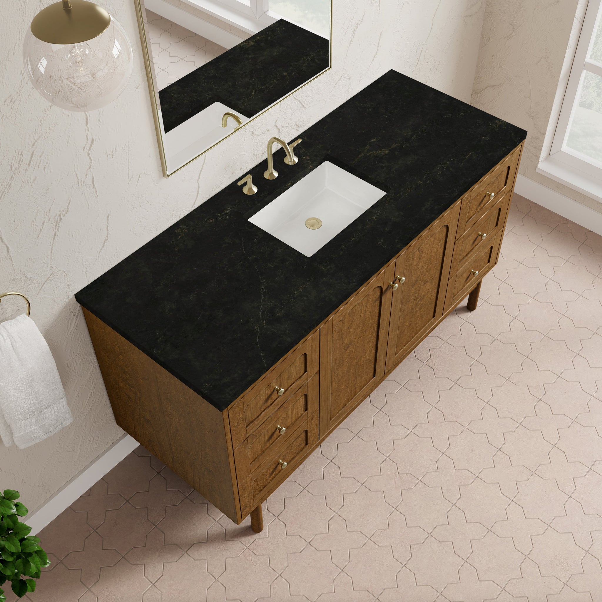 James Martin Laurent 60" Dual Mount Single Bathroom Vanity, Honey Oak with Phantome countertop