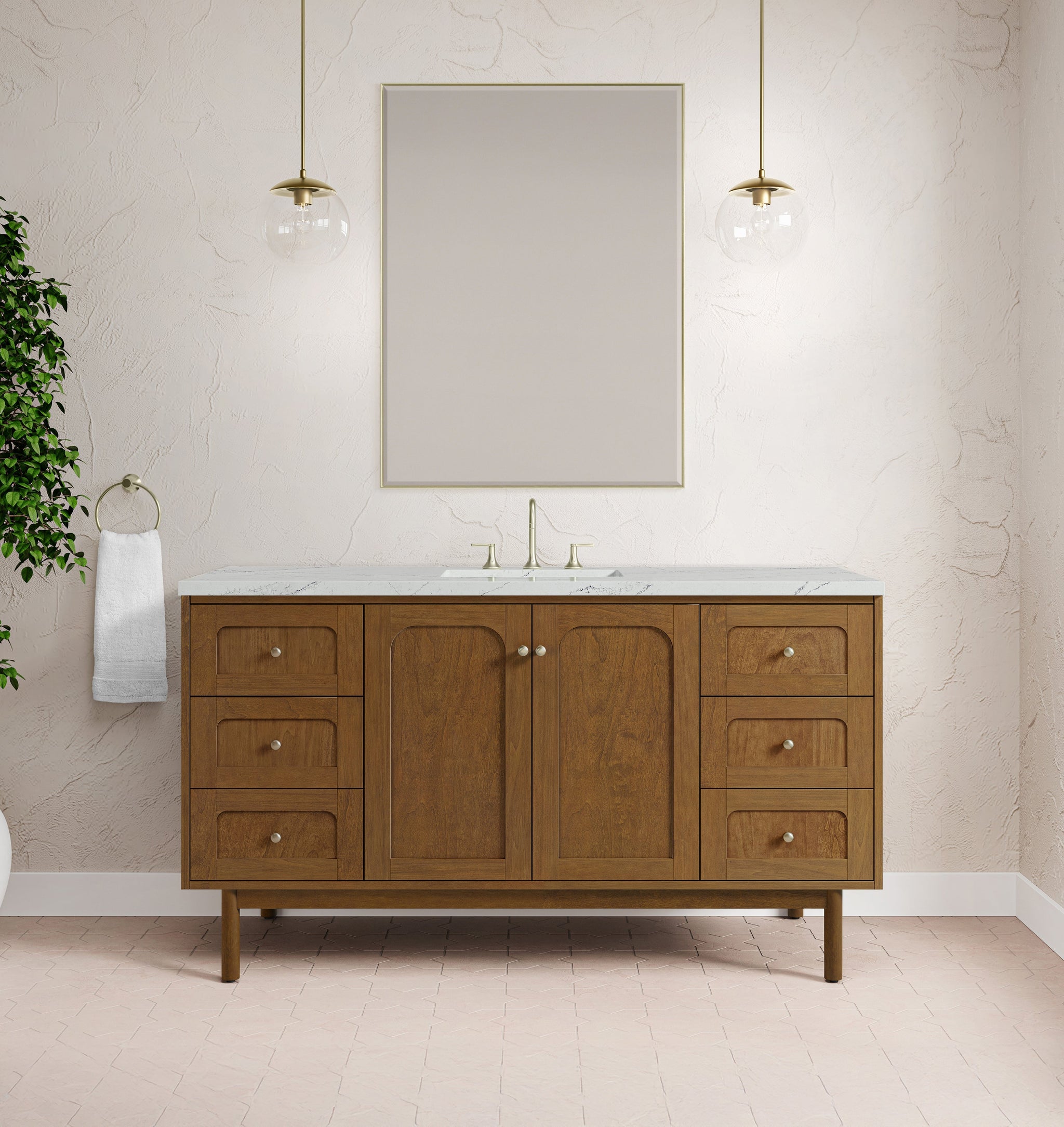 James Martin Laurent 60" Dual Mount Single Bathroom Vanity, Honey Oak, cabinet without a countertop