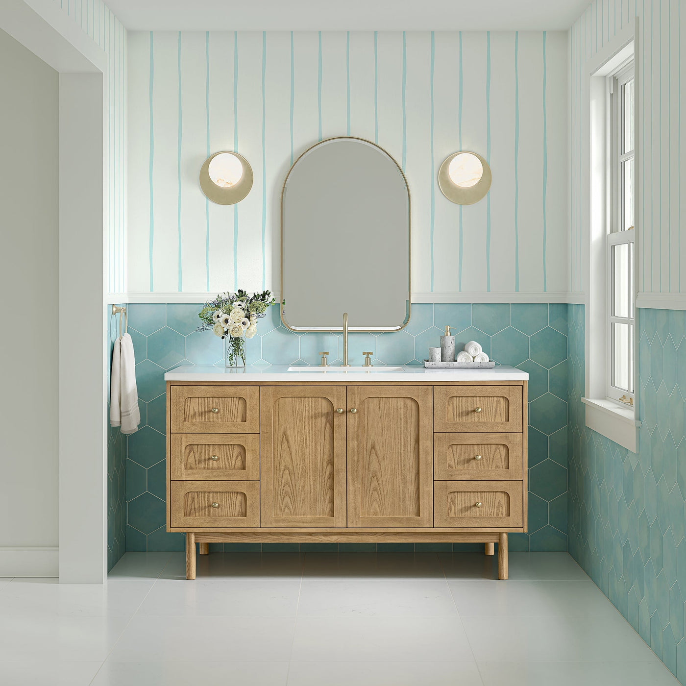James Martin Laurent 60" Dual Mount Single Bathroom Vanity, Light Natural Oak, cabinet without a countertop