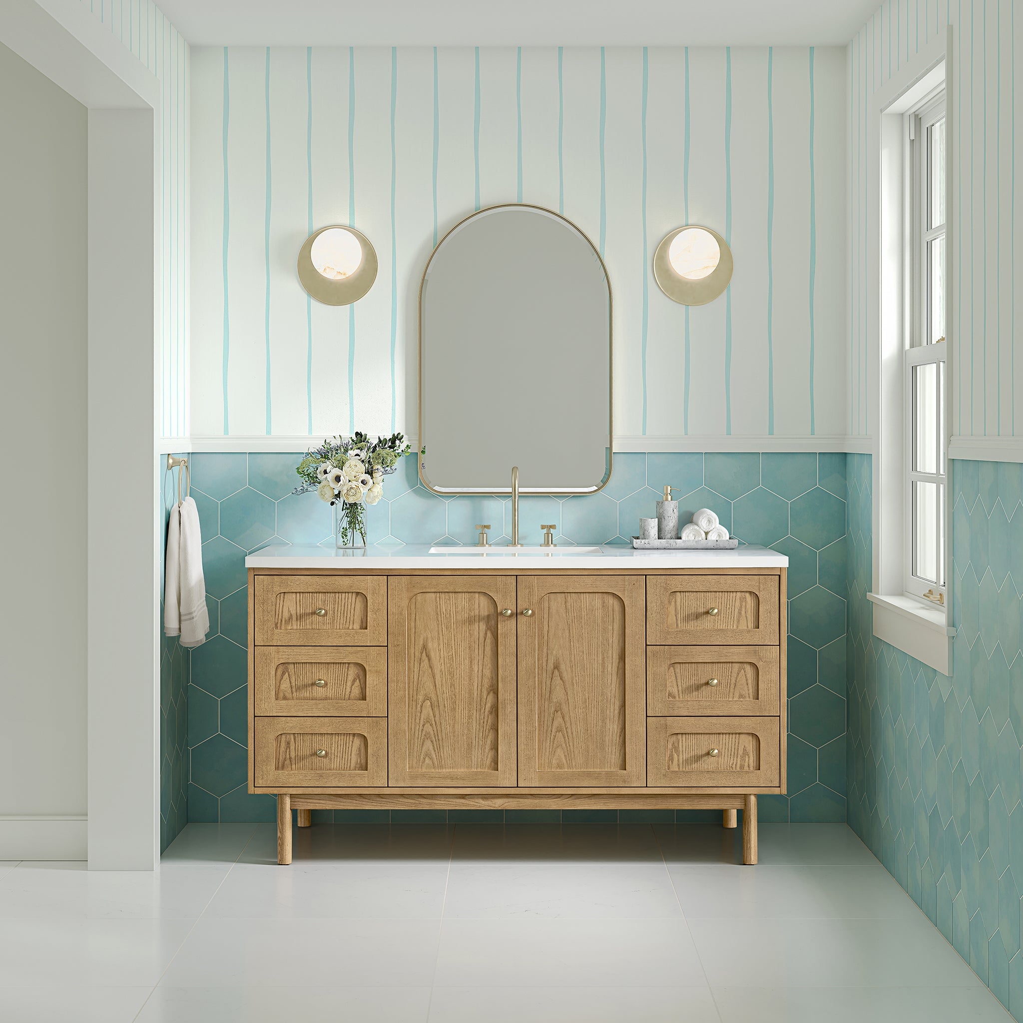 James Martin Laurent 60" Dual Mount Single Bathroom Vanity, Light Natural Oak, cabinet without a countertop