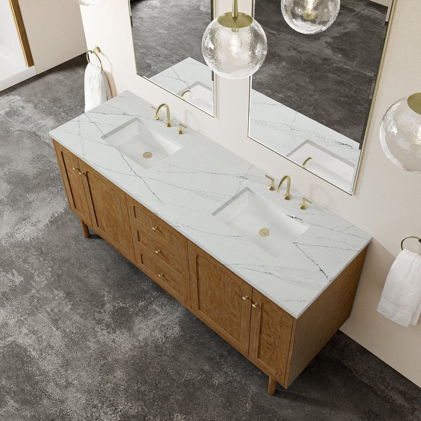James Martin Laurent 72" Dual Mount Double Bathroom Vanity, Honey Oak with Ethereal Noctis countertop