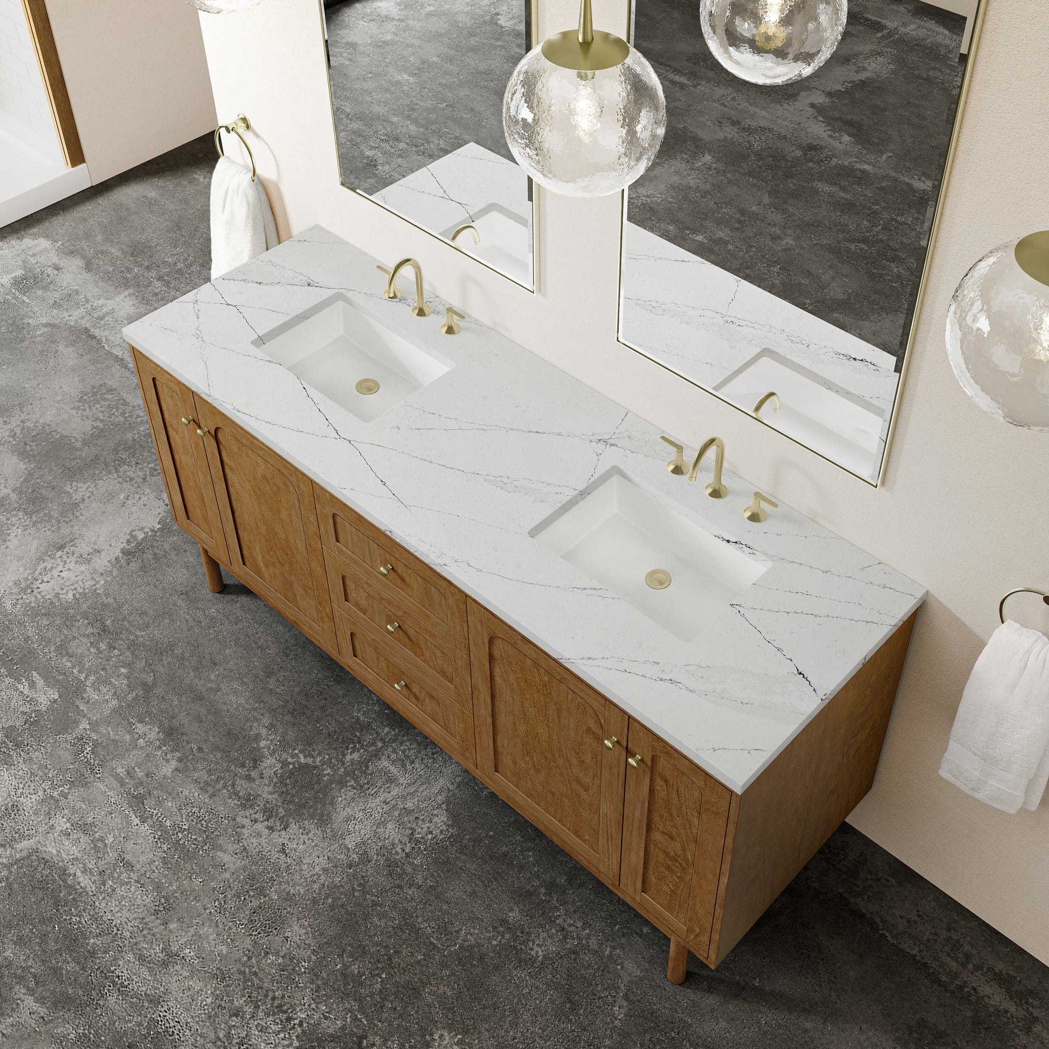 James Martin Laurent 72" Dual Mount Double Bathroom Vanity, Honey Oak with Ethereal Noctis countertop