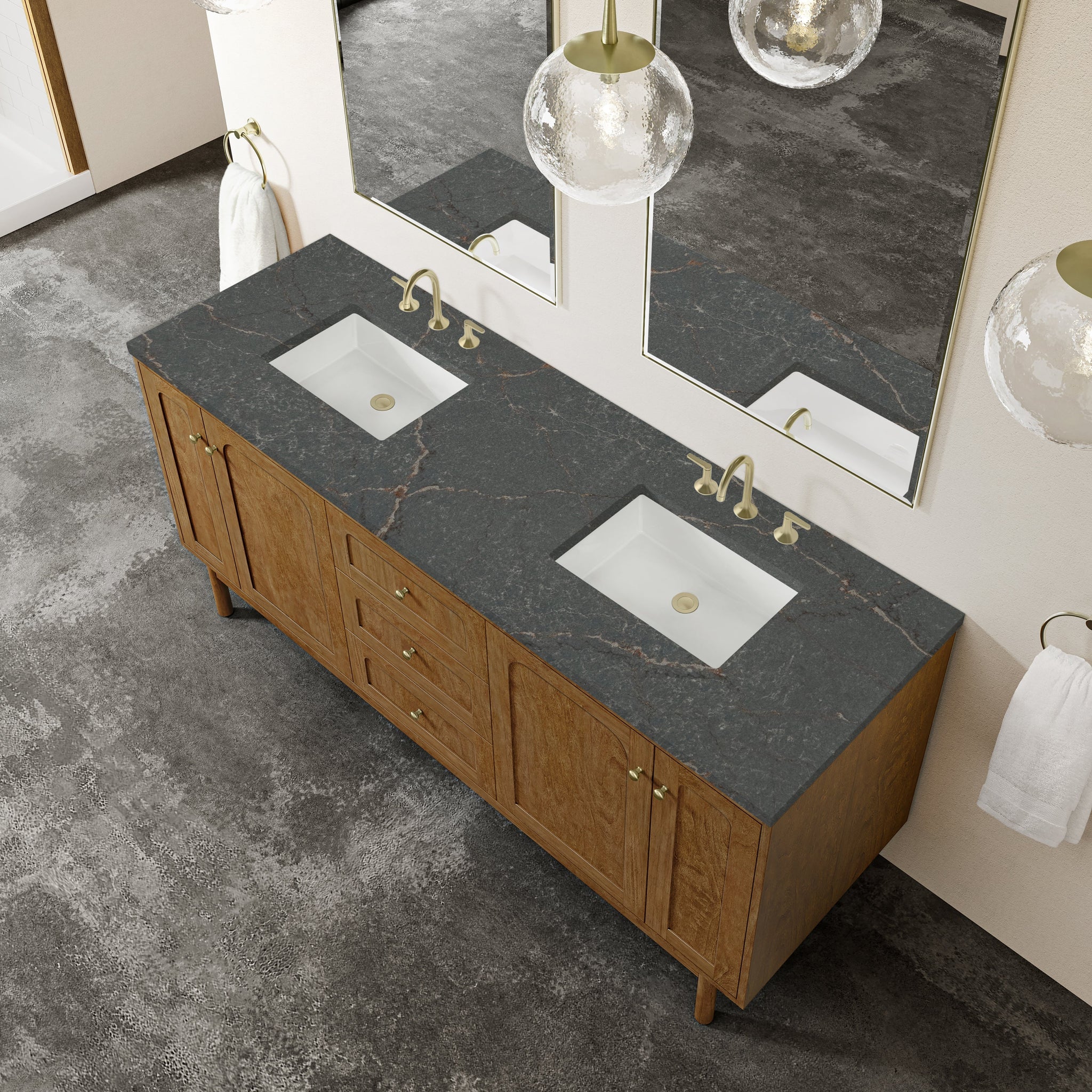 James Martin Laurent 72" Dual Mount Double Bathroom Vanity, Honey Oak with Parisien Bleu countertop