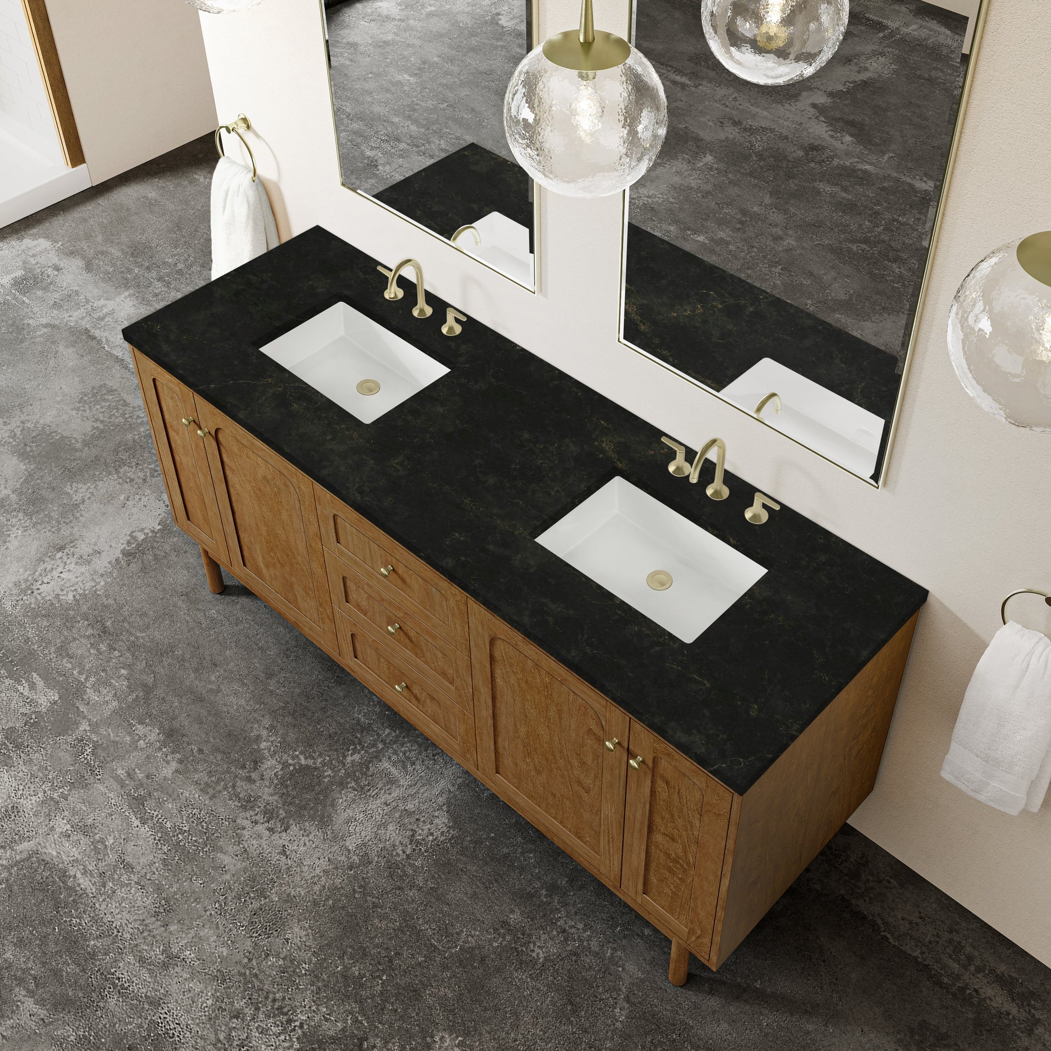 James Martin Laurent 72" Dual Mount Double Bathroom Vanity, Honey Oak with Phantome countertop