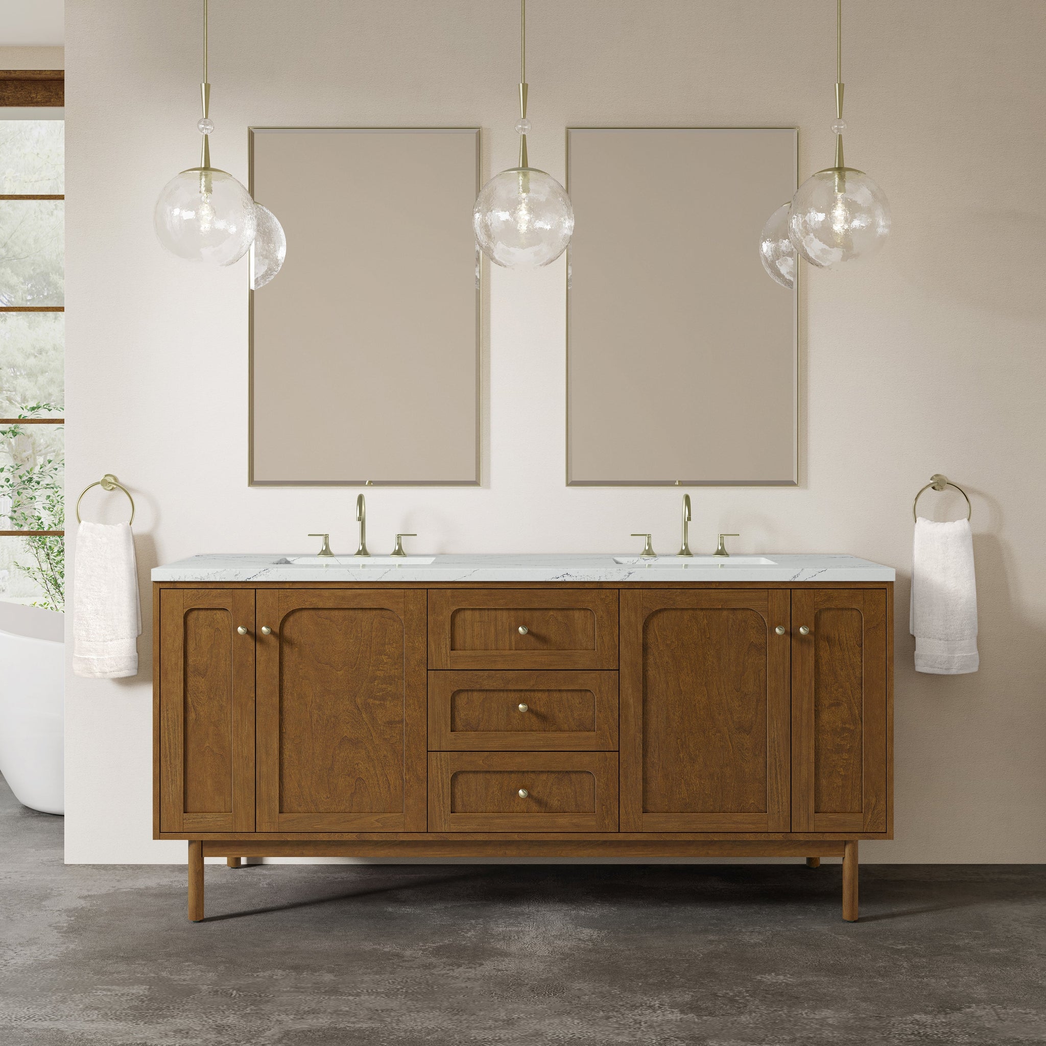 James Martin Laurent 72" Dual Mount Double Bathroom Vanity, Honey Oak, cabinet without a countertop
