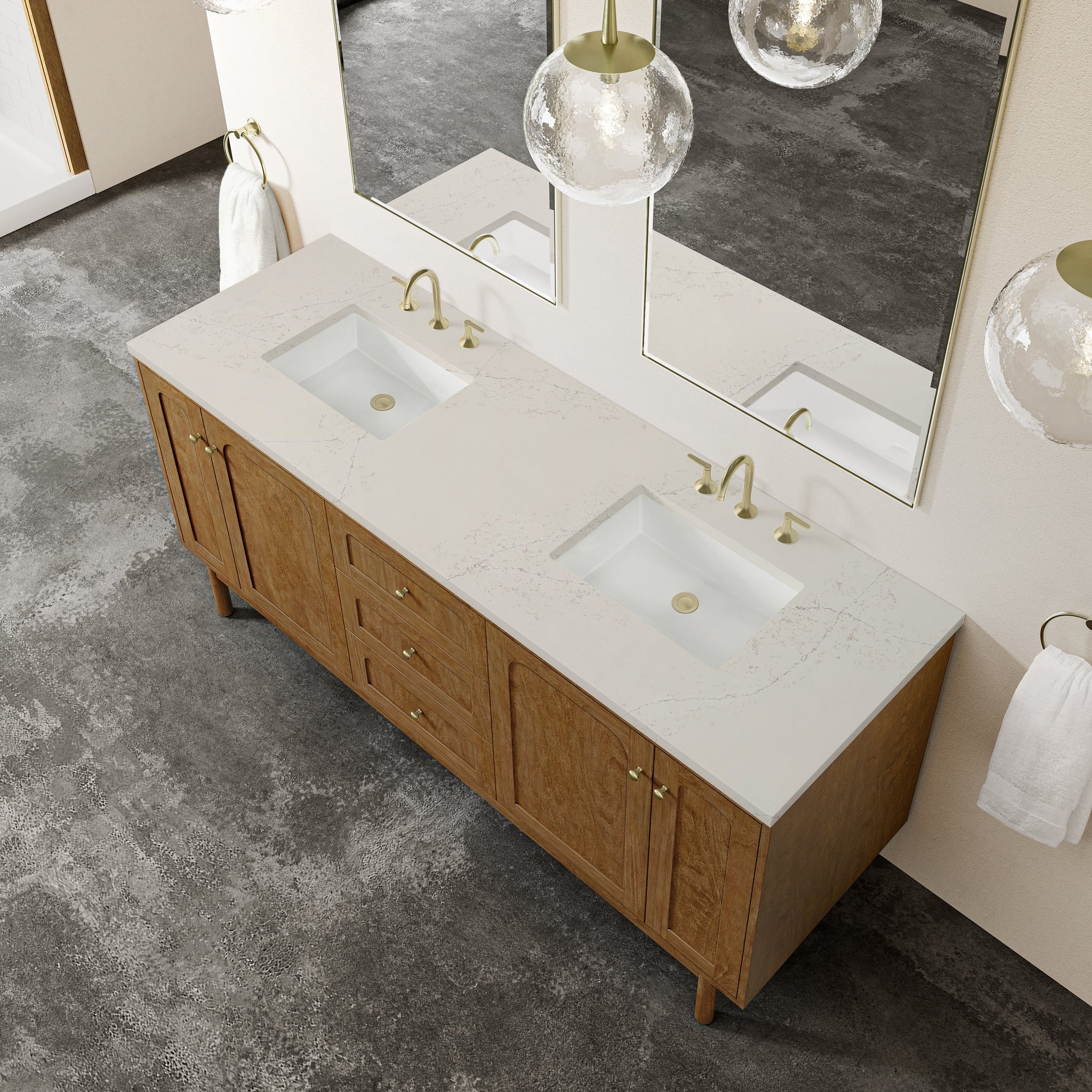 James Martin Laurent 72" Dual Mount Double Bathroom Vanity, Honey Oak with Siberian countertop