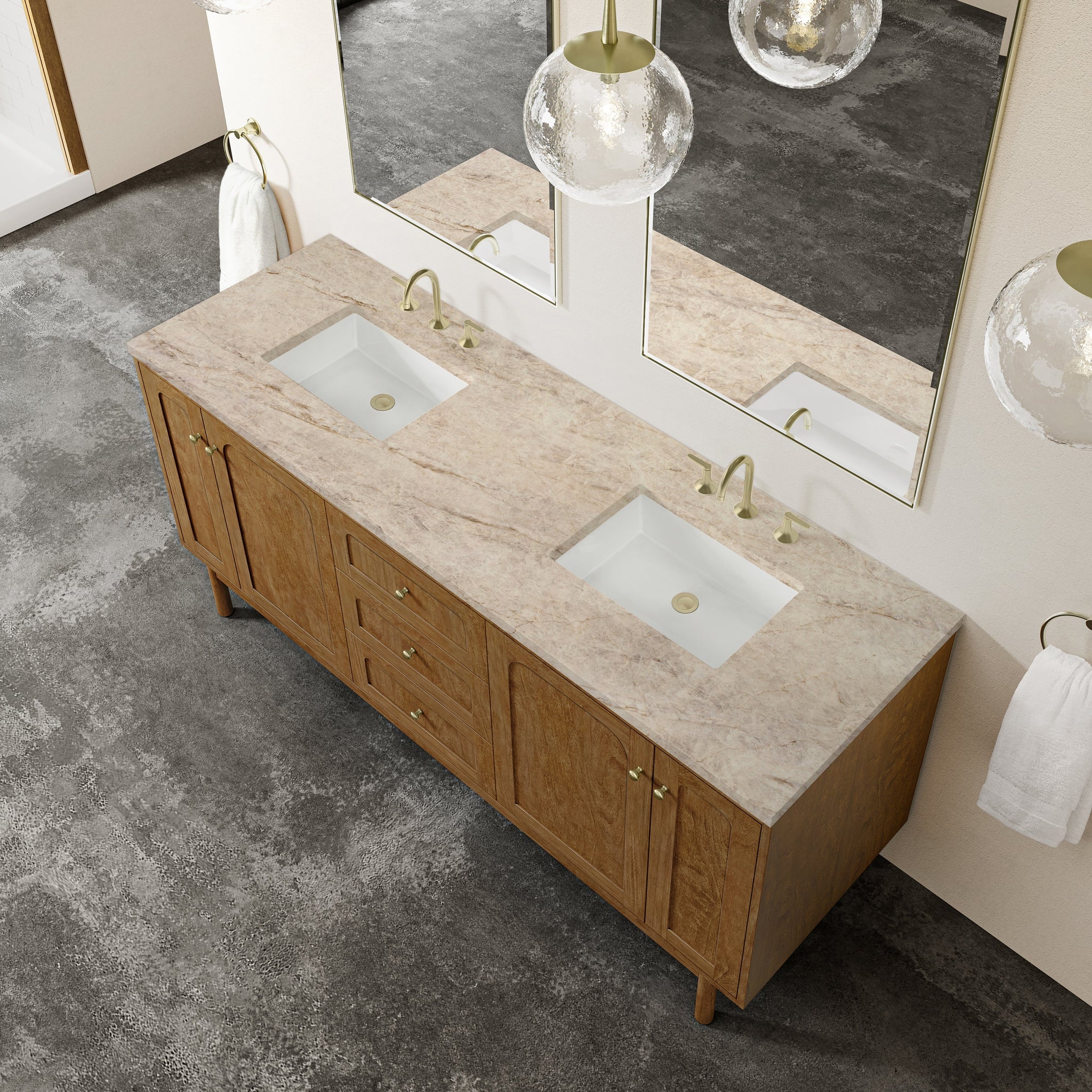 James Martin Laurent 72" Dual Mount Double Bathroom Vanity, Honey Oak with Tajnar countertop