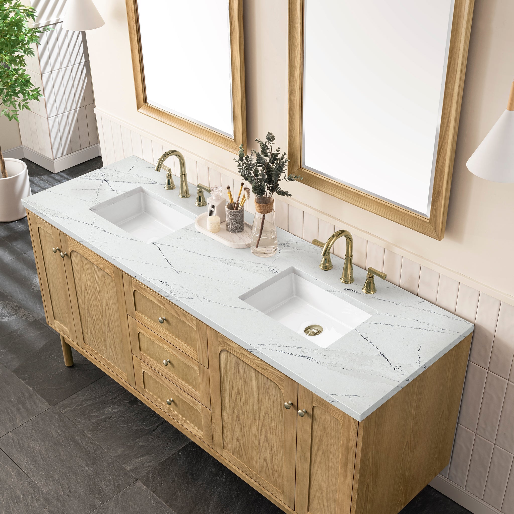 James Martin Laurent 72" Dual Mount Double Bathroom Vanity, Light Natural Oak with Ethereal Noctis countertop