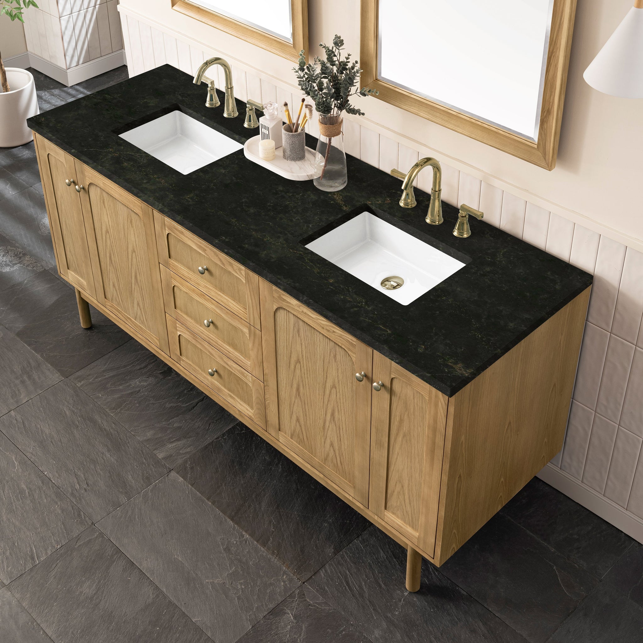 James Martin Laurent 72" Dual Mount Double Bathroom Vanity, Light Natural Oak with Phantome countertop