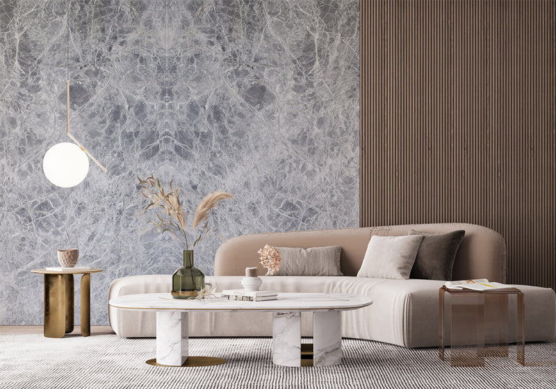 Laurentian Gray Polished Marble Slab Random room scene