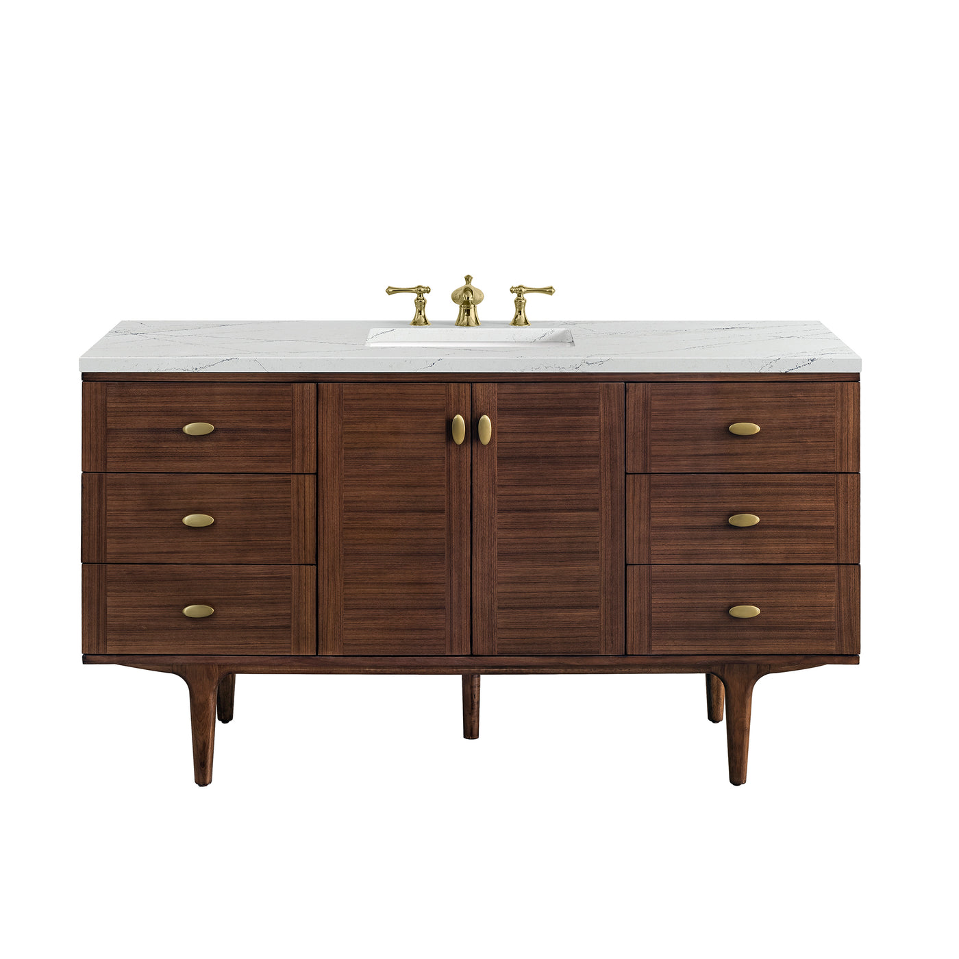 James Martin Amberly 60" Dual Mount Single Bathroom Vanity, Mid-Century Walnut with Ethereal Noctis (FreePower) countertop