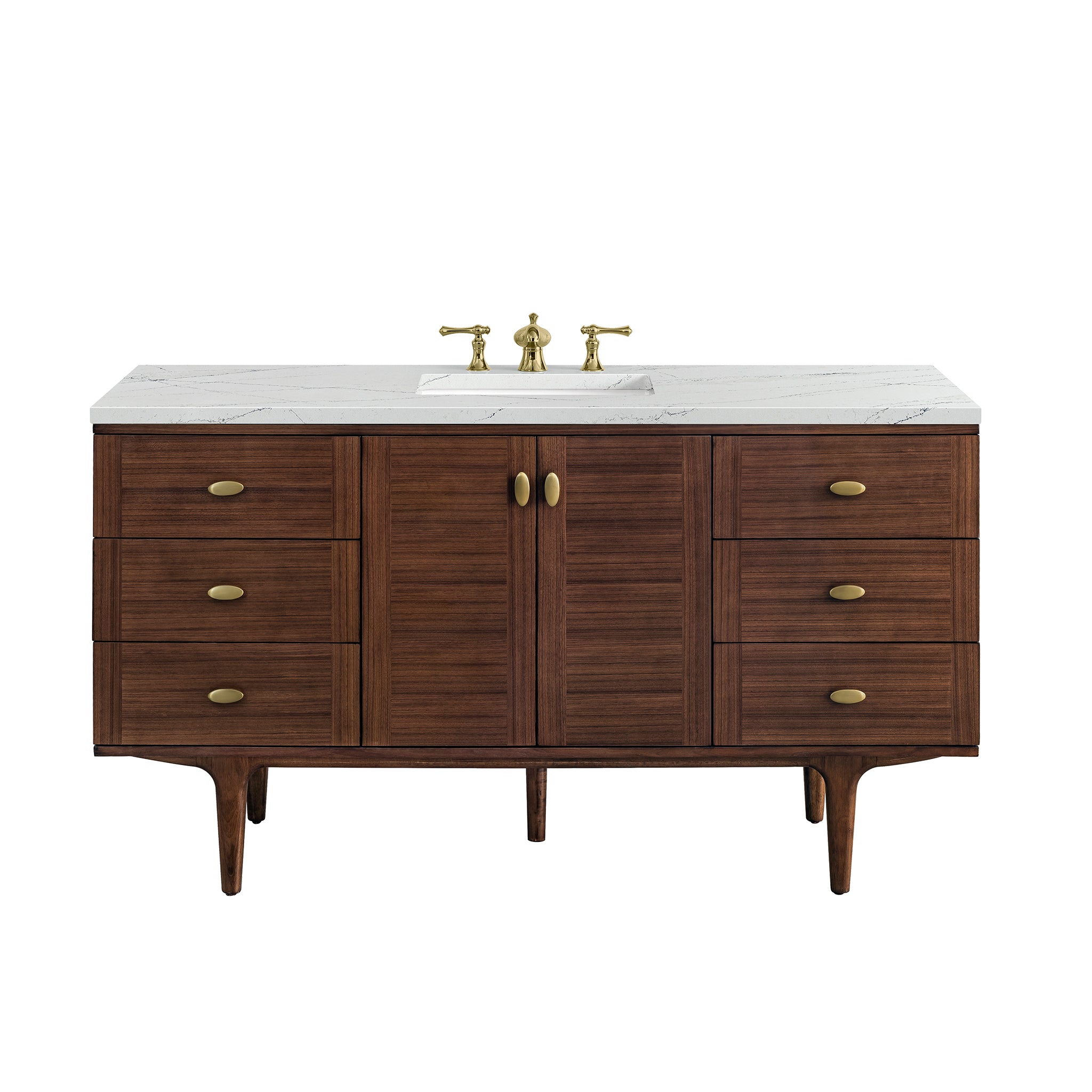 James Martin Amberly 60" Dual Mount Single Bathroom Vanity, Mid-Century Walnut with Ethereal Noctis (FreePower) countertop