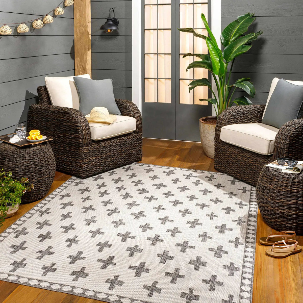 Kyna Gray Outdoor Area Rug - Clearance, installed in a room
