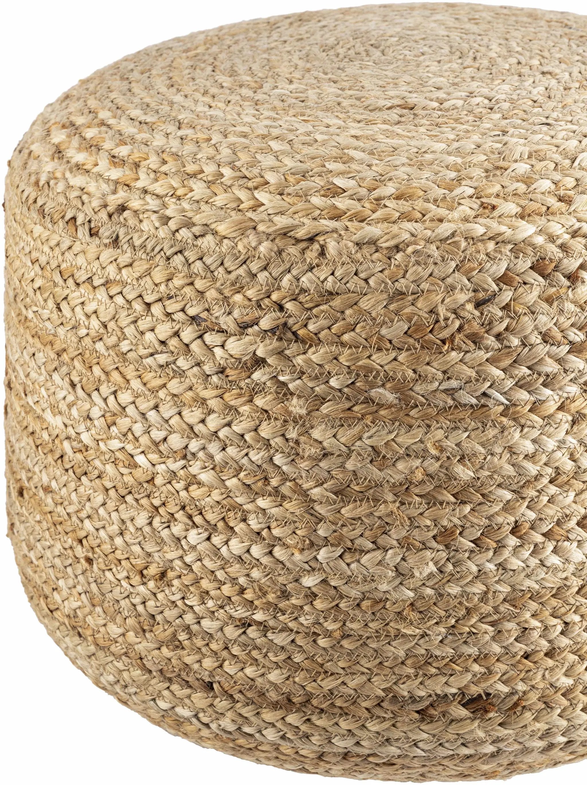 Lavertezzo Brick Red Knitted Beige Cotton Pouf by Boutique Rugs