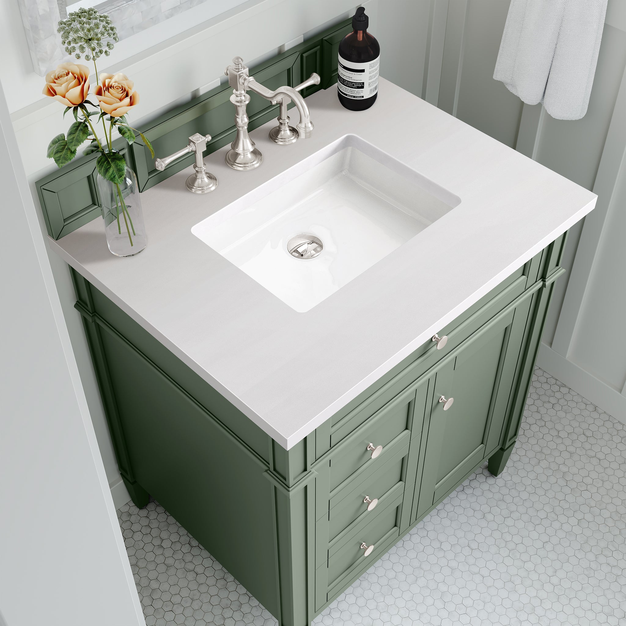 James Martin Brittany 30" Single Bathroom Vanity, Smokey Celadon, view 18