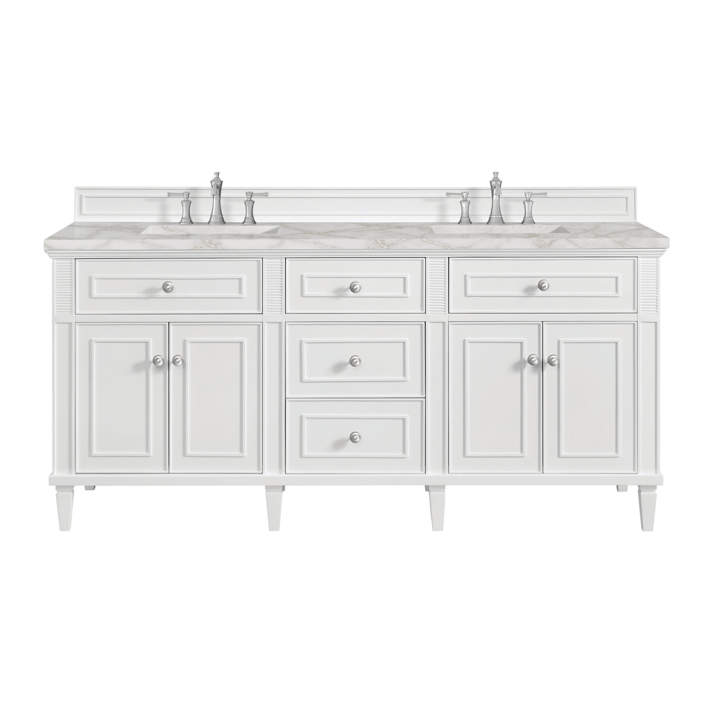 James Martin Lorelai 72" Double Bathroom Vanity, Bright White with Victorian Silver countertop