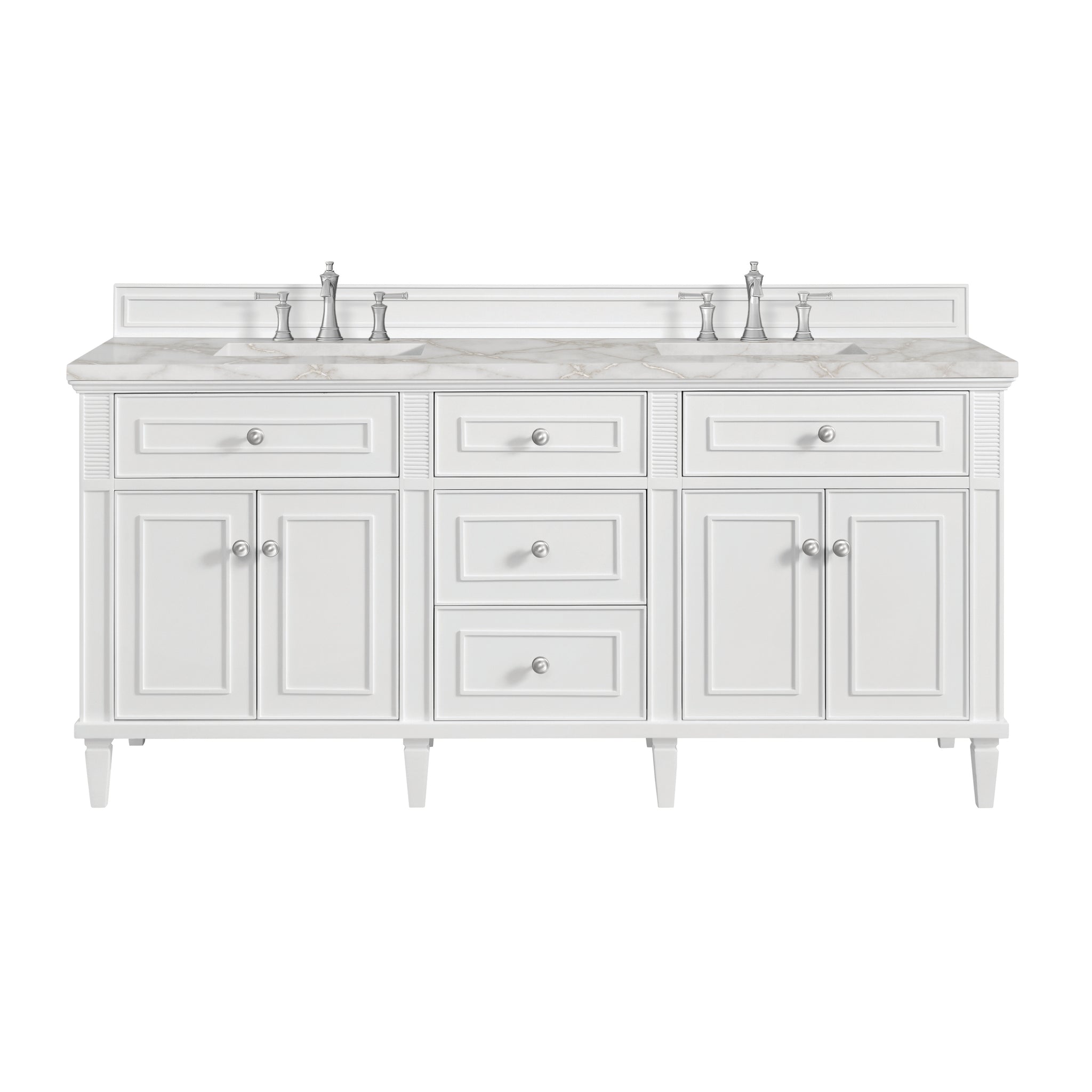 James Martin Lorelai 72" Double Bathroom Vanity, Bright White with Victorian Silver countertop