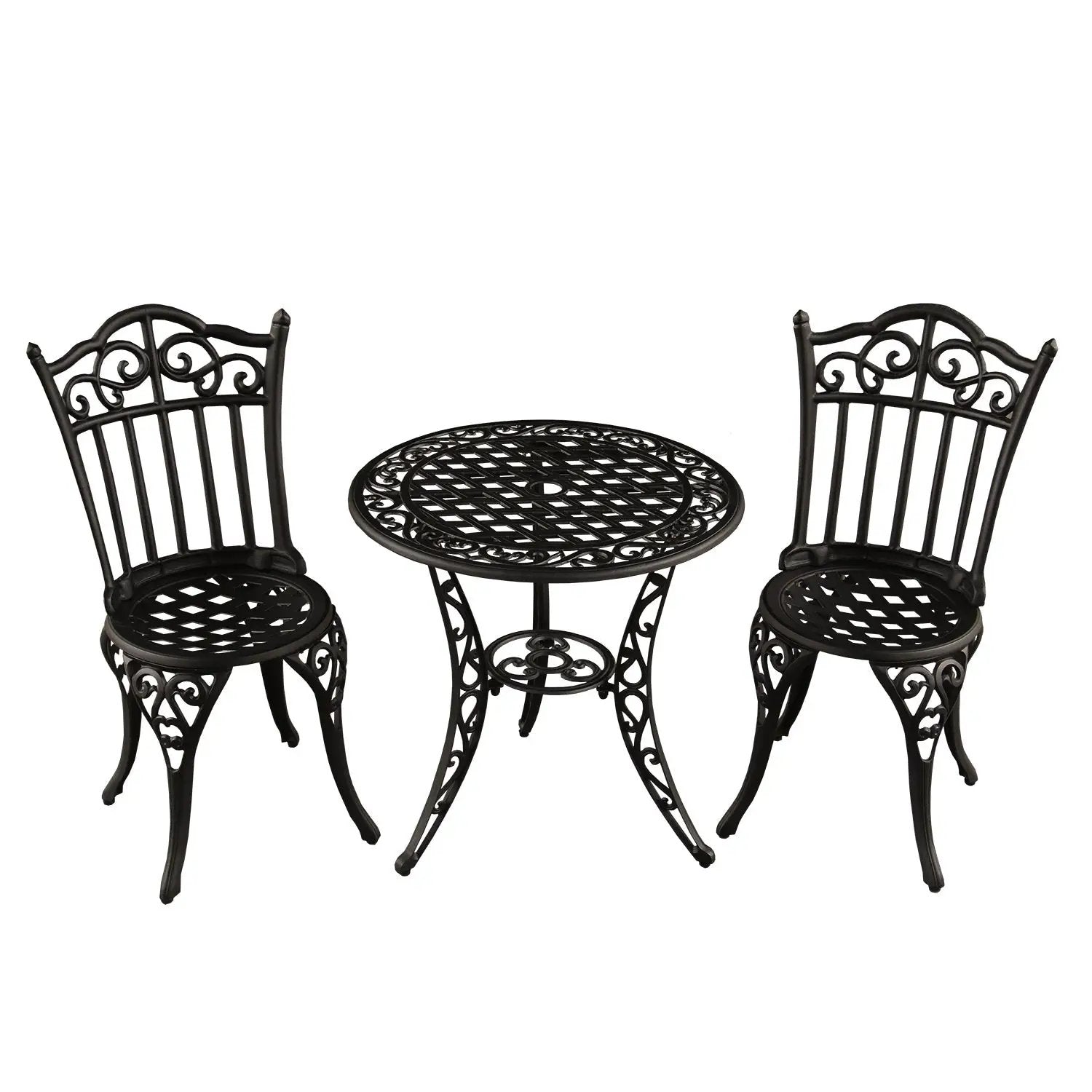 Black Ornate Outdoor Patio Garden Aluminum 3 Piece Bistro Set by Sharicks