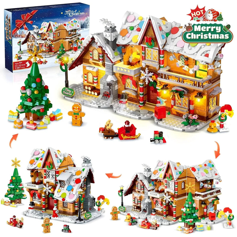LED Christmas Village Building Blocks Set with Train & Santa by House Of Avana