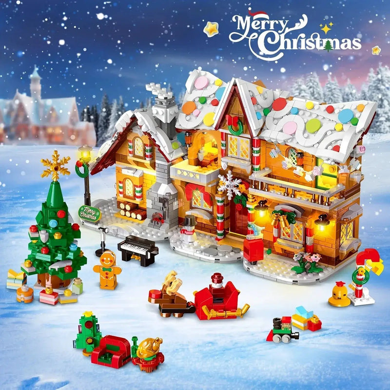 LED Christmas Village Building Blocks Set with Train & Santa by House Of Avana