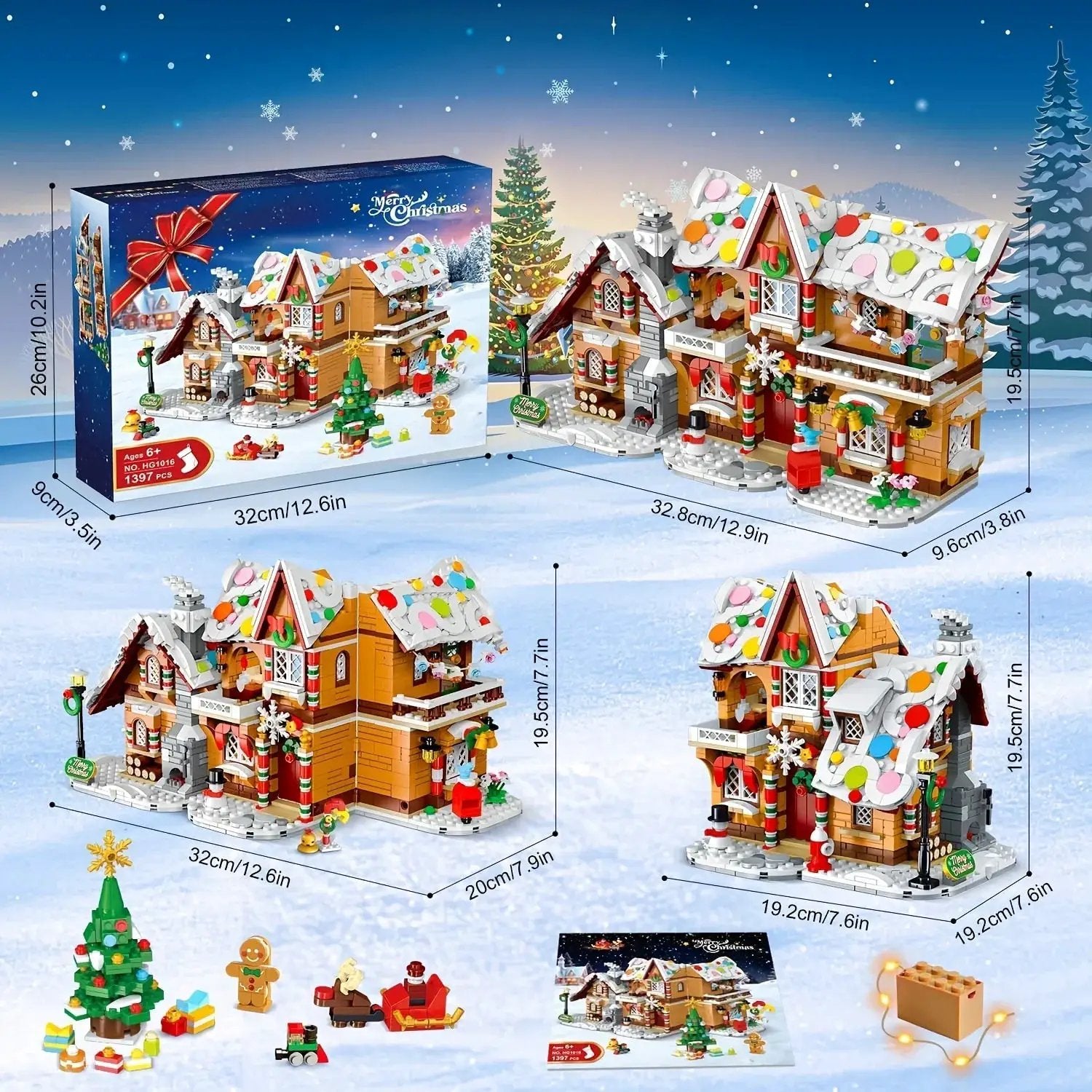 LED Christmas Village Building Blocks Set with Train & Santa by House Of Avana