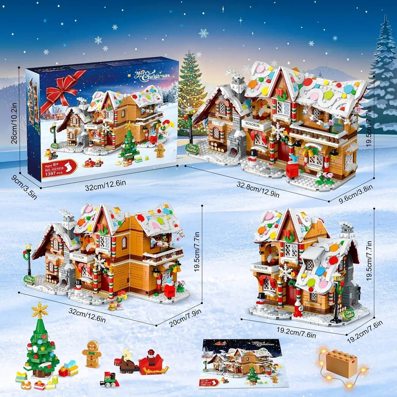 LED Christmas Village Building Blocks Set with Train & Santa by House Of Avana