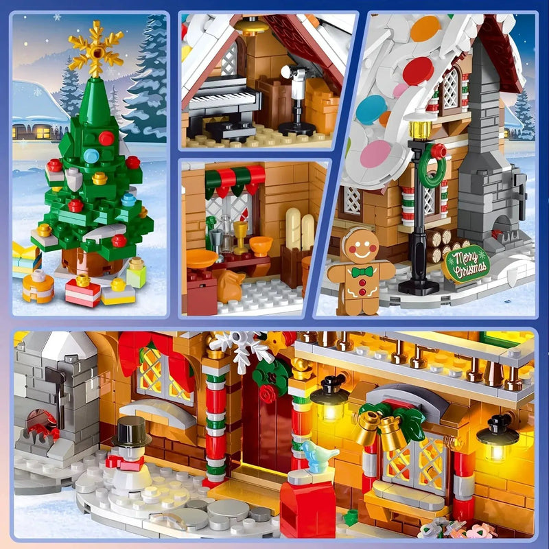 LED Christmas Village Building Blocks Set with Train & Santa by House Of Avana