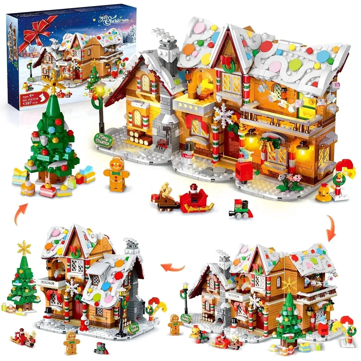 LED Christmas Village Building Blocks Set with Train & Santa by House Of Avana