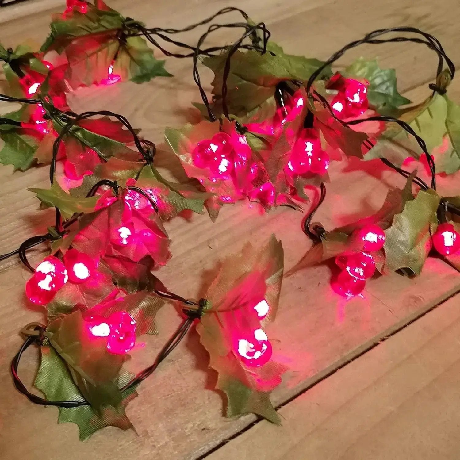 LED Holly Garland 2.8m Mains Powered Xmas Decoration Red Berries by House Of Avana