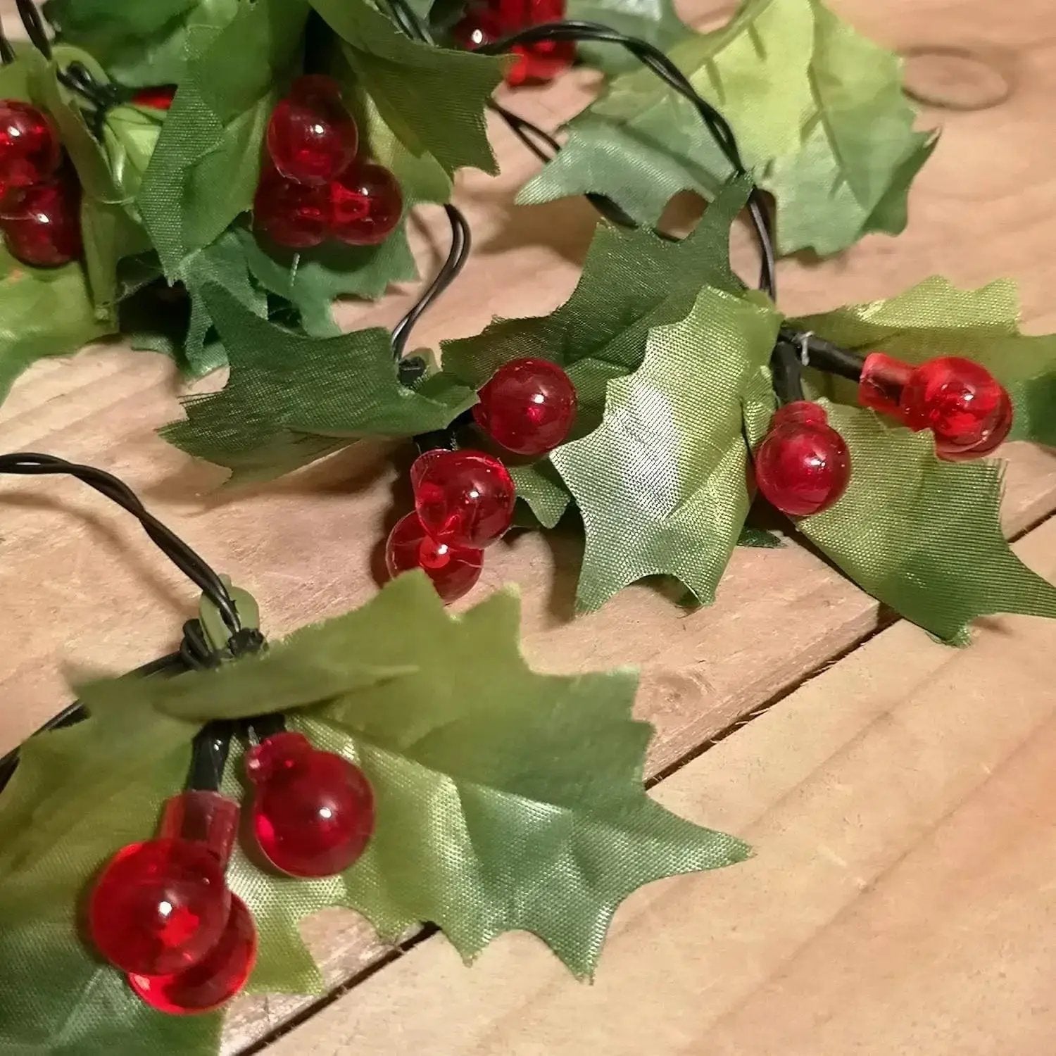 LED Holly Garland 2.8m Mains Powered Xmas Decoration Red Berries by House Of Avana