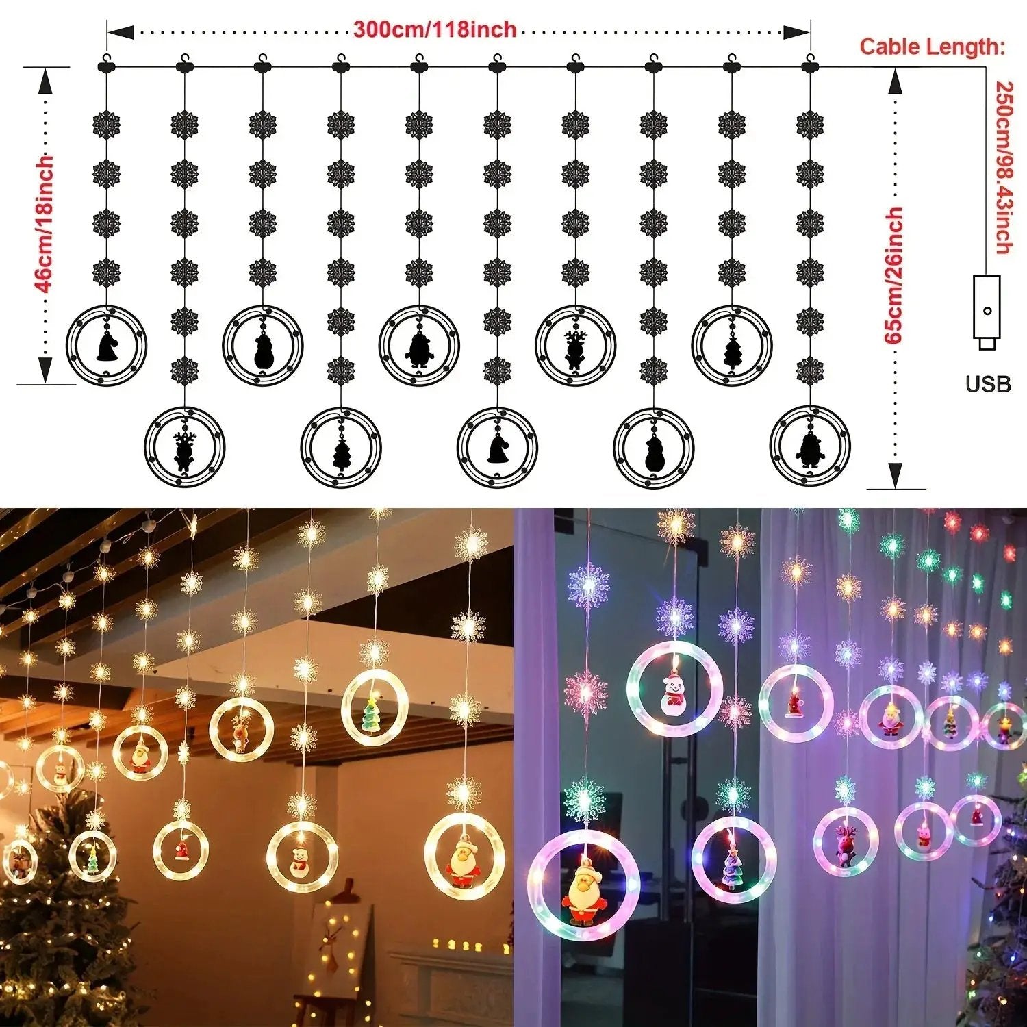 LED Window Curtain Lights with Snowflake, 3m USB Operated by House Of Avana