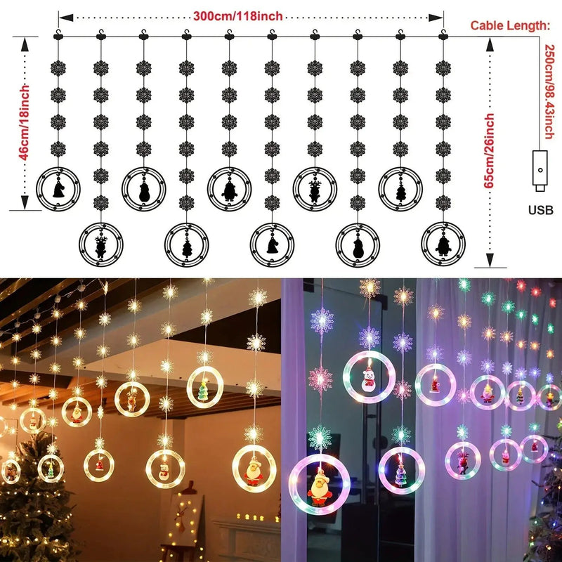 LED Window Curtain Lights with Snowflake, 3m USB Operated by House Of Avana